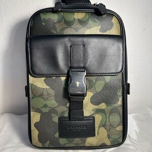 Coach Men's Camo and Black Leather bag backpack track pack CL944